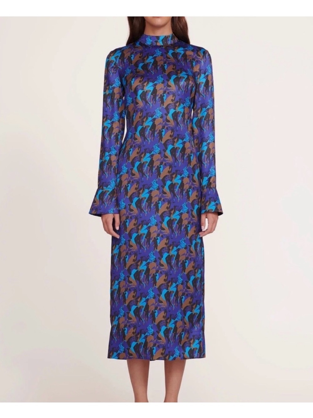 STAUD Blue and Brown Floral-Print Maxi Dress